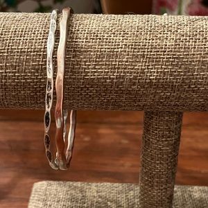 Stacking bracelets sterling silver hammer and a copper bangle over sterling!